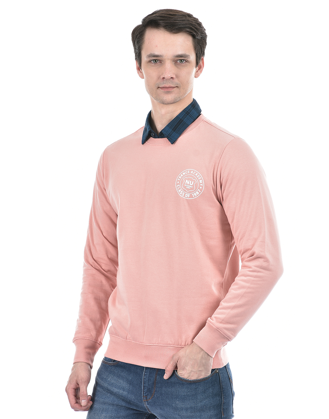 Numero Uno Men Abstract Pink Sweat Shirt